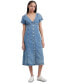 Women's Short Sleeve Button-Front Denim Midi Dress