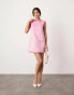 ASOS DESIGN structured satin mini shift dress with bow in pink