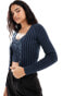 Calvin Klein Jeans Slim Plated Cotton Cardigan in Ink with CK Black