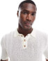 ASOS DESIGN muscle knitted polo t-shirt in slubby rib in stone