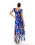 Hope & Ivy tie shoulder maxi dress with tiered skirt in cobalt floral