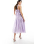 ASOS DESIGN plunge pleated tiered midi dress in dusky lilac