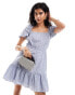 & Other Stories floral broderie embroidered milkmaid mini dress with tiered hem in blue