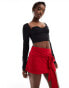 ASOS DESIGN slinky flippy skort with front tie detail in red