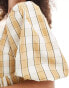 Glamorous square neck mini smock dress in beige check