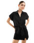 New Look linen look tie front shirt in black