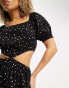 Esmee Exclusive beach square neckline mini summer dress with cut out detail in black polka dot