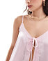 JDY tie front lace trim cami top in pink