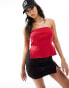 Kaiia ribbed bandeau side split top in red