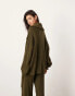 ASOS EDITION knitted rib half zip oversized collar jumper co-ord in khaki