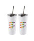 Double Wall 2 Pack of White 24 oz Straw Tumblers with Metallic "Rainbow is My Favorite Color" Decal