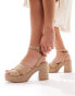 ASOS DESIGN Henderson cross strap mid heeled platform sandals in natural fabrication