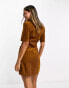 ASOS DESIGN button through cord mini dress in tobacco