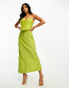 ASOS DESIGN Petite bandeau contrast fabric slip maxi dress with corset detail in olive green