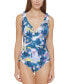 Dkny Women Ruffle Plunge Tummy-Control One-Piece Swimsuit Blue Size 10