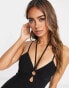 Miss Selfridge bengaline strappy halter jumpsuit in black