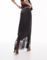 Topshop satin lace mix fishtail maxi skirt in black