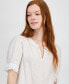 Women's Cotton Tonal-Stripe Puff-Sleeve Blouse