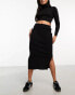 Pieces knitted midi skirt in black