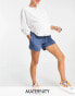 Mamalicious Maternity cotton blend runner shorts in blue - MBLUE