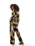 Vila satin wide leg trouser co-ord in abstract leopard