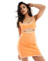 SNDYS linen mix contrast piping cut out detail mini dress in orange