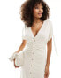 ASOS DESIGN button through midi tea dress with tie sleeve in cream