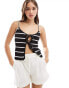 ASOS DESIGN ribbed tie front cami top in mono stripe