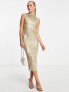 ASOS DESIGN high neck embellished midi dress in plisse sequin in gold