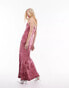 Topshop crushed velvet bias maxi slip in pink