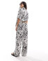 IIsla & bird graphic print loose fit beach trouser co-ord in white and black