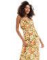 ASOS DESIGN ruched bust maxi slip dress in mustard floral print