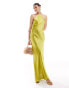 ASOS DESIGN satin halter maxi dress with shaped back detail in chartreuse