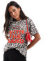 ASOS DESIGN oversized t-shirt with band slogan in leopard print