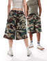 COLLUSION Unisex washed camo longline shorts