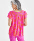 Petite Iris Dreams Printed Smocked-Neck Flutter-Sleeve Top, Created for Macy's