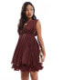 ASOS DESIGN Petite plunge pleated mini skater dress in cherry red