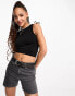 New Look ruched tie side crop top in black