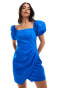 Mango puff sleeve dress in cobalt blue