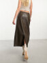 NA-KD faux leather midi skirt in dark olive