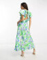 ASOS DESIGN Petite frill detail wrap maxi satin dress in white floral print