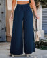 Women's Navy Elastic Waist Wide Leg Button Pants