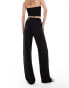 ONLY Tall tie waist wide leg linen trousers in black