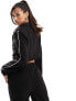 In The Style boxy cropped side stripe blazer co-ord in black