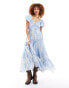 Free People textured floral puff sleeve midaxi dress in sky blue