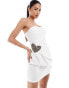 ASOS DESIGN structured bandeau mini dress with embellished heart motif in white