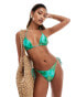 South Beach shiny abstract print tie side bikini bottom in green