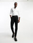 ASOS DESIGN skinny shirt with grandad collar in herringbone texture in white