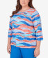 Plus Size Neptune Beach Crew Neck Beach Wave Top