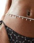 ASOS DESIGN belly chain with crystal cupchain and faux pearl design in silver tone